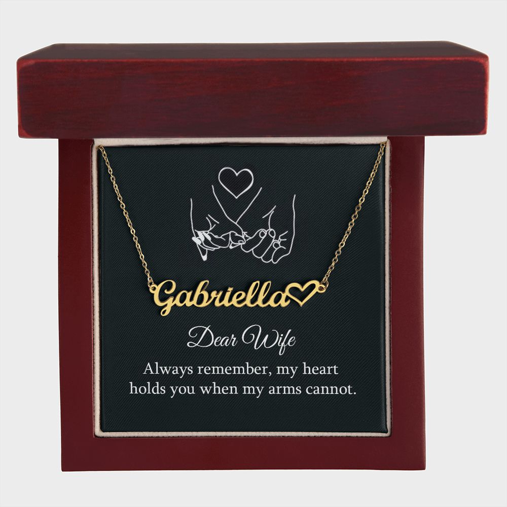 DEAR WIFE, NAME NECKLACE WITH HEART CHARACTER, BIRTHDAY GIFT FOR HER, NECKLACE PENDANT WITH MESSAGE CARD, FOR WIFE FROM HUSBAND