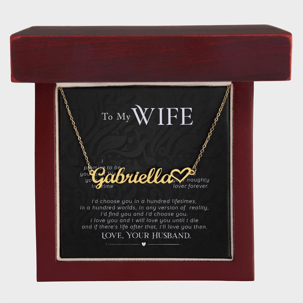 MY WIFE, CUSTOM NAME WITH HEART NECKLACE, GIFT FOR HER, NECKLACE PENDANT WITH MESSAGE CARD, FOR WIFE FROM HUSBAND