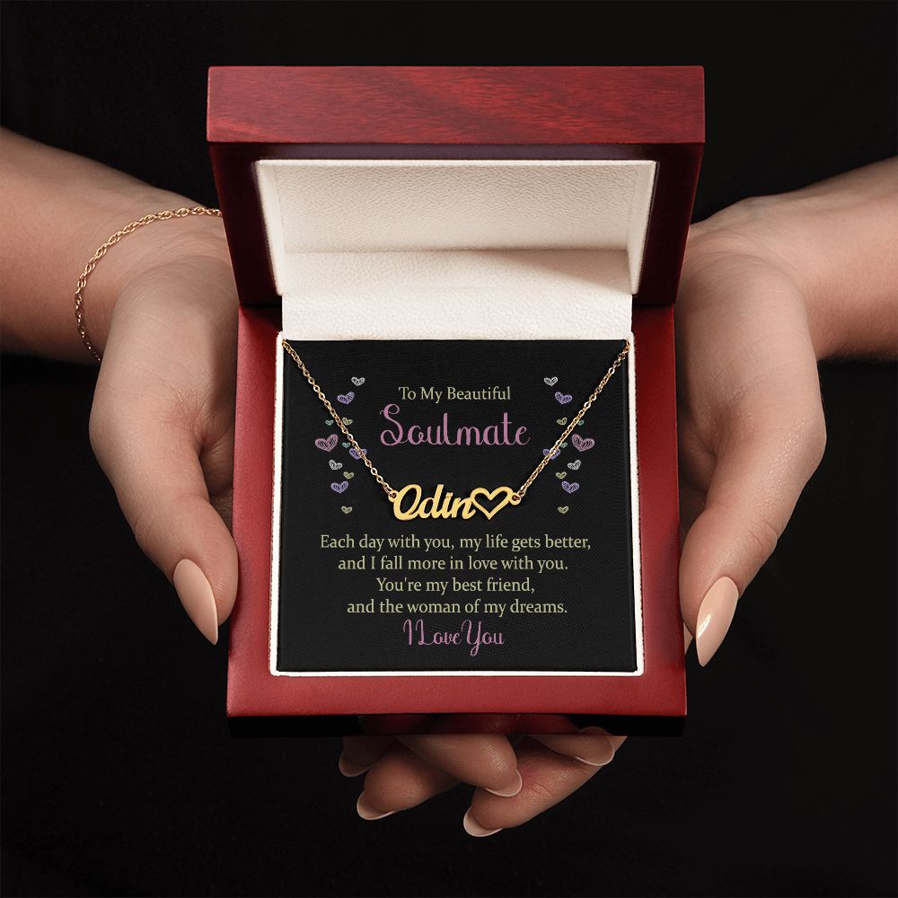 TO MY BEAUTIFUL SOULMATE, CUSTOM NAME NECKLACE, GIFT FOR HER, NECKLACE PENDANT WITH MESSAGE CARD, FOR WIFE FROM HUSBAND