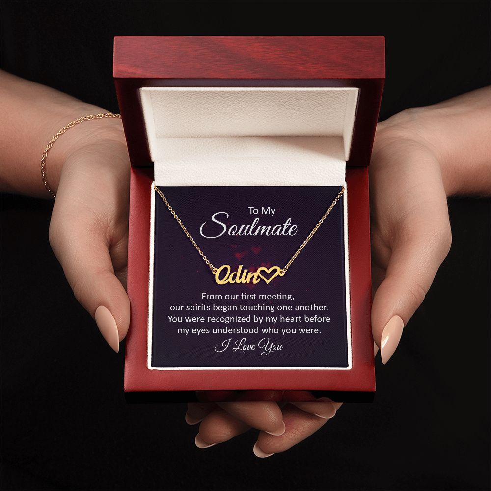 TO MY SOULMATE, CUSTOM NAME WITH HEART NECKLACE, GIFT FOR HER, NECKLACE PENDANT WITH MESSAGE CARD, FOR WIFE FROM HUSBAND