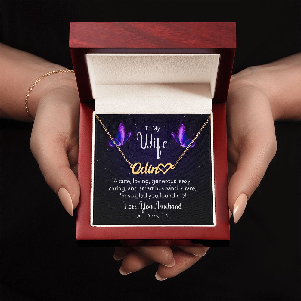 TO MY WIFE, CUSTOM NAME WITH HEART NECKLACE, GIFT FOR HER, NECKLACE PENDANT WITH MESSAGE CARD, FOR WIFE FROM HUSBAND