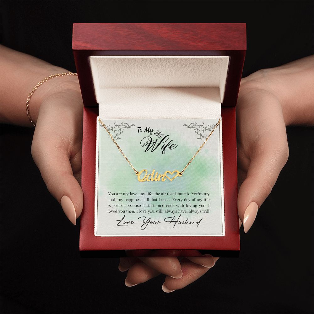 TO MY WIFE, CUSTOM NAME NECKLACE WITH HEART CHARACTER, BIRTHDAY GIFT FOR HER, NECKLACE PENDANT WITH MESSAGE CARD, FOR WIFE FROM HUSBAND