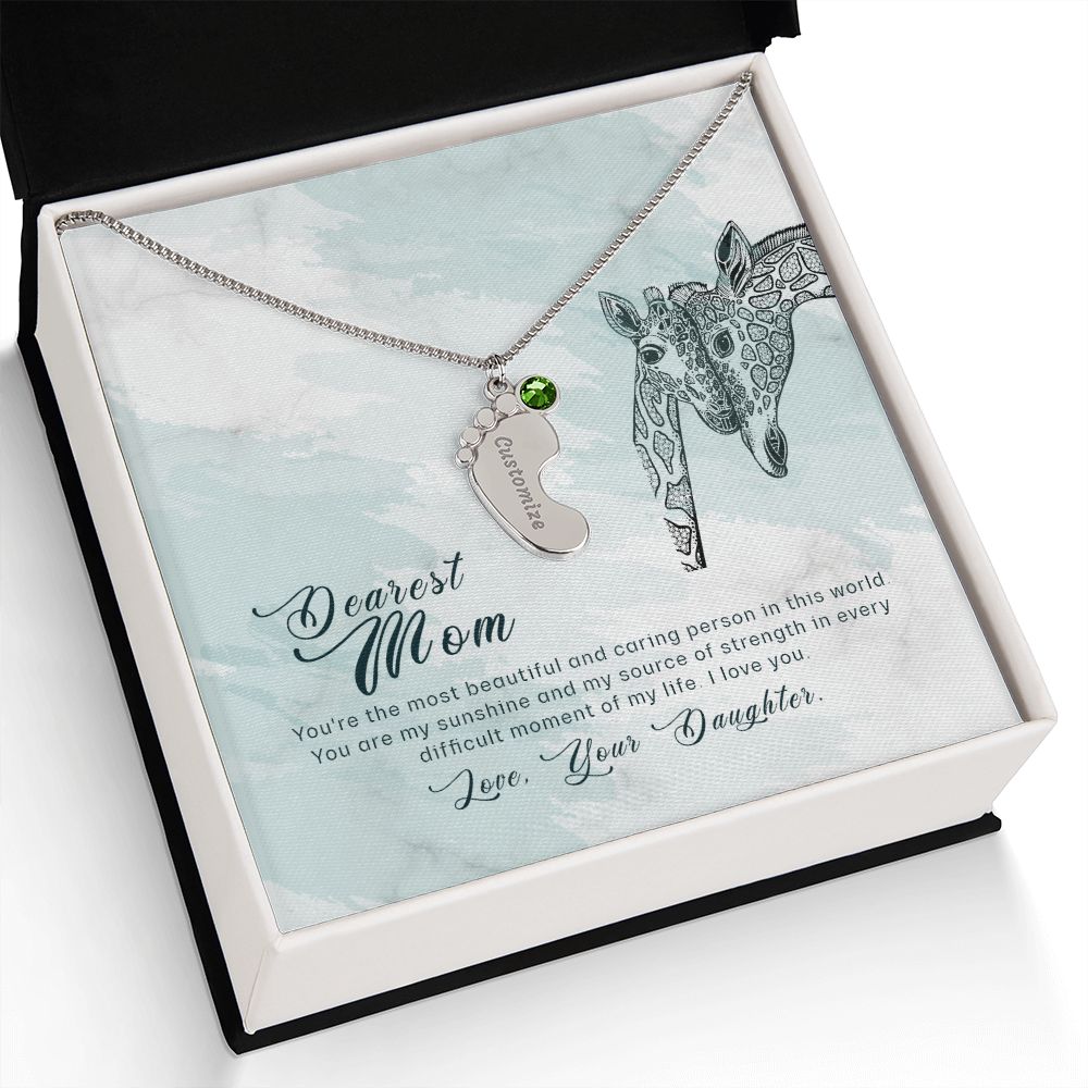 ENGRAVED BABY FEET WITH NAME AND BIRTHSTONE, NECKLACE GIFT FOR MOM WITH KIDS NAME, WITH MESSAGE CARD, BIRTHDAY/MOTHER'S DAY GIFT FOR MOM, FROM DAUGHTER