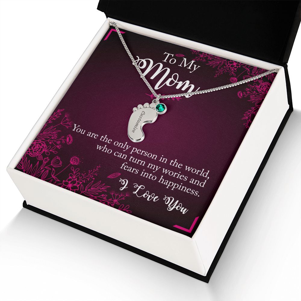 ENGRAVED BABY FEET WITH NAME AND BIRTHSTONE, NECKLACE GIFT FOR MOM WITH KIDS NAME, WITH MESSAGE CARD, BIRTHDAY/MOTHER'S DAY GIFT FOR MOM, FROM SON/DAUGHTER
