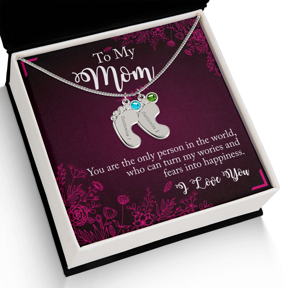 ENGRAVED BABY FEET WITH NAME AND BIRTHSTONE, NECKLACE GIFT FOR MOM WITH KIDS NAME, WITH MESSAGE CARD, BIRTHDAY/MOTHER'S DAY GIFT FOR MOM, FROM SON/DAUGHTER