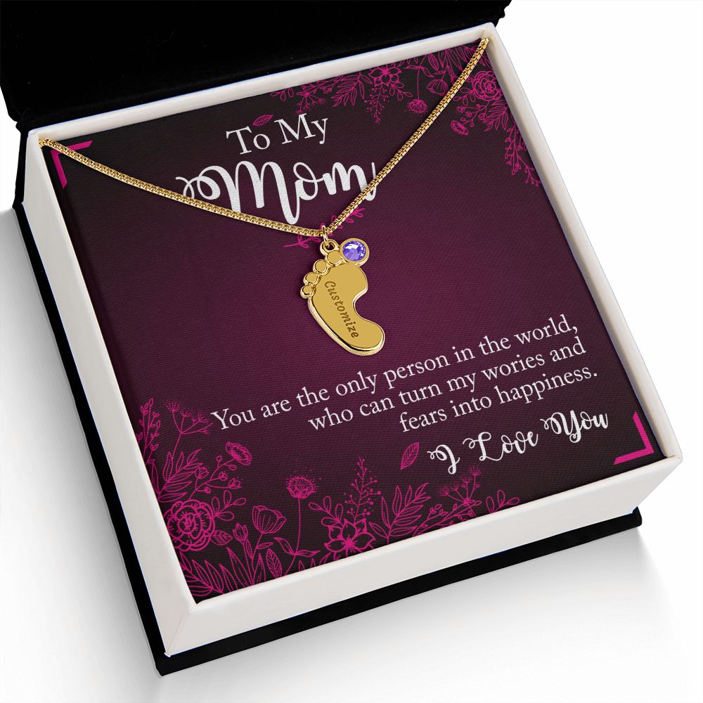 ENGRAVED BABY FEET WITH NAME AND BIRTHSTONE, NECKLACE GIFT FOR MOM WITH KIDS NAME, WITH MESSAGE CARD, BIRTHDAY/MOTHER'S DAY GIFT FOR MOM, FROM SON/DAUGHTER
