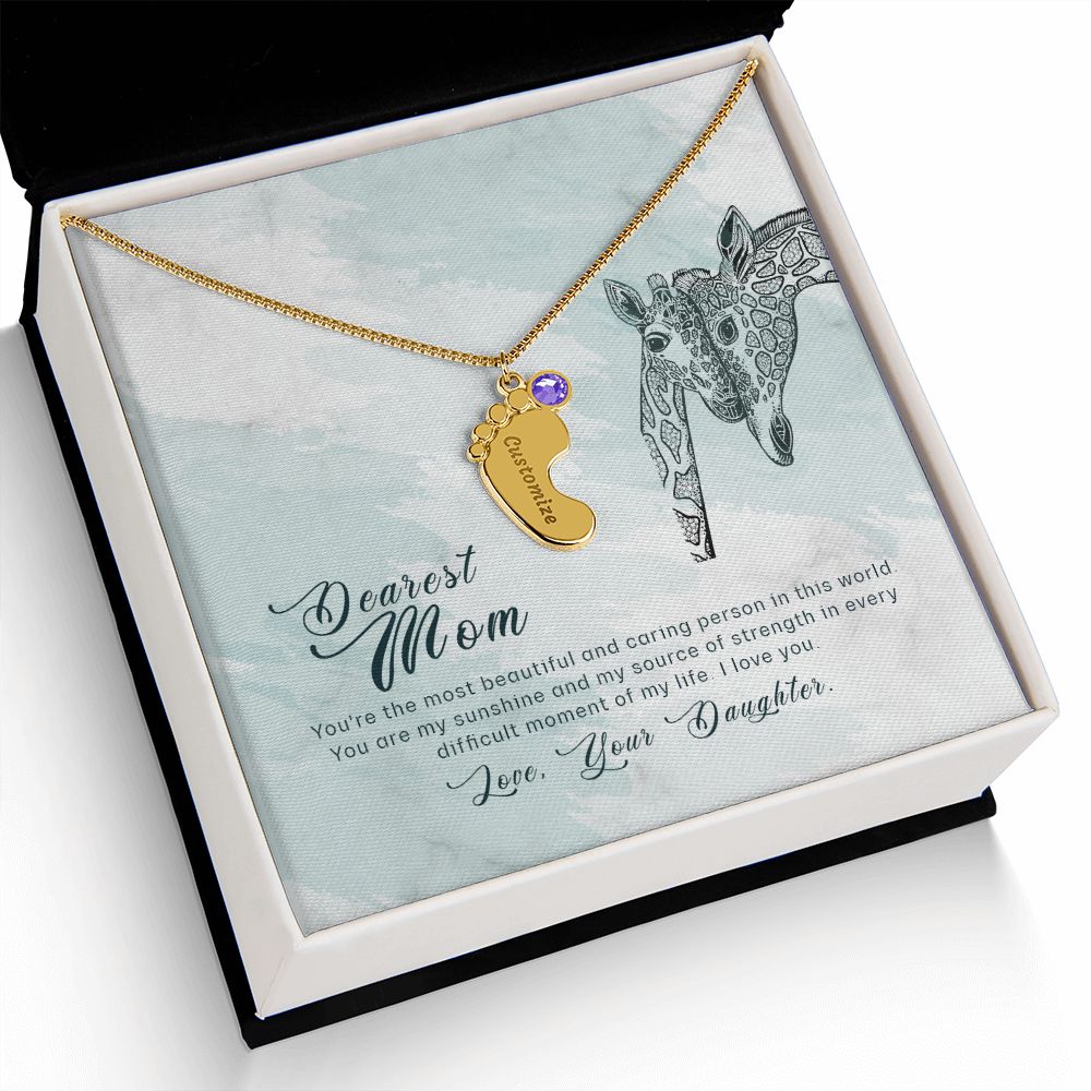 ENGRAVED BABY FEET WITH NAME AND BIRTHSTONE, NECKLACE GIFT FOR MOM WITH KIDS NAME, WITH MESSAGE CARD, BIRTHDAY/MOTHER'S DAY GIFT FOR MOM, FROM DAUGHTER