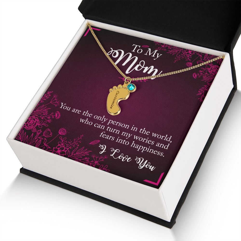 ENGRAVED BABY FEET WITH NAME AND BIRTHSTONE, NECKLACE GIFT FOR MOM WITH KIDS NAME, WITH MESSAGE CARD, BIRTHDAY/MOTHER'S DAY GIFT FOR MOM, FROM SON/DAUGHTER