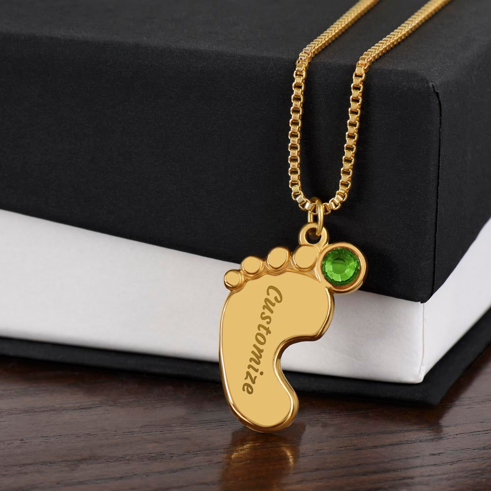 ENGRAVED BABY FEET WITH NAME AND BIRTHSTONE, NECKLACE GIFT FOR MOM WITH KIDS NAME, WITH MESSAGE CARD, BIRTHDAY/MOTHER'S DAY GIFT FOR MOM, FROM SON/DAUGHTER