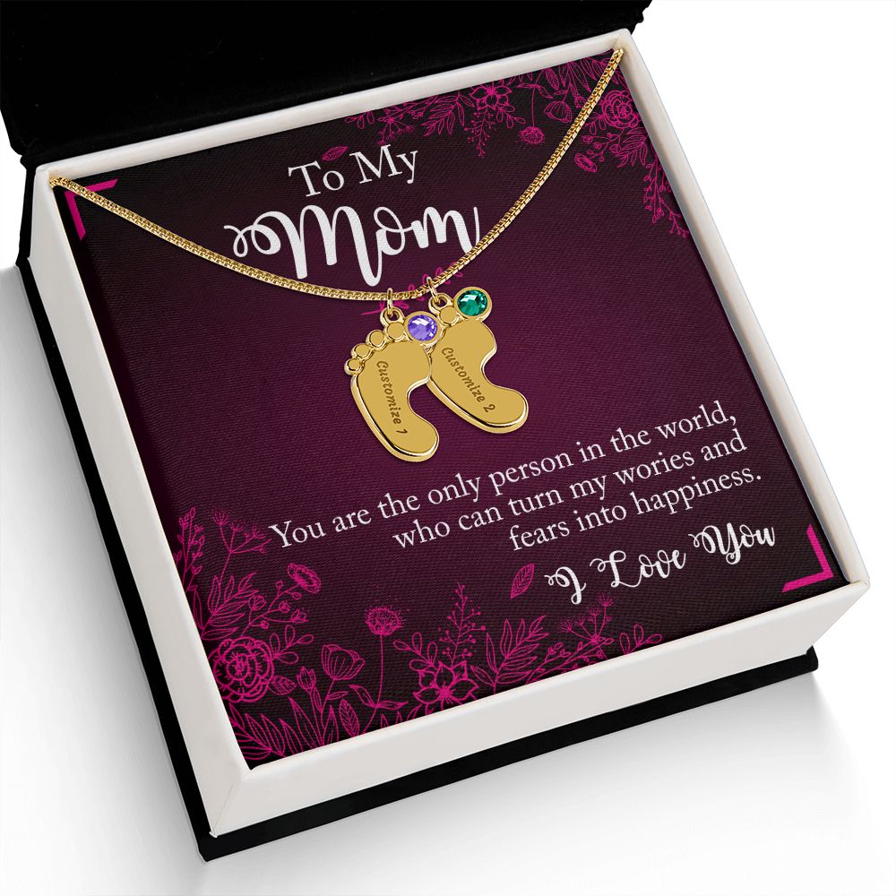ENGRAVED BABY FEET WITH NAME AND BIRTHSTONE, NECKLACE GIFT FOR MOM WITH KIDS NAME, WITH MESSAGE CARD, BIRTHDAY/MOTHER'S DAY GIFT FOR MOM, FROM SON/DAUGHTER