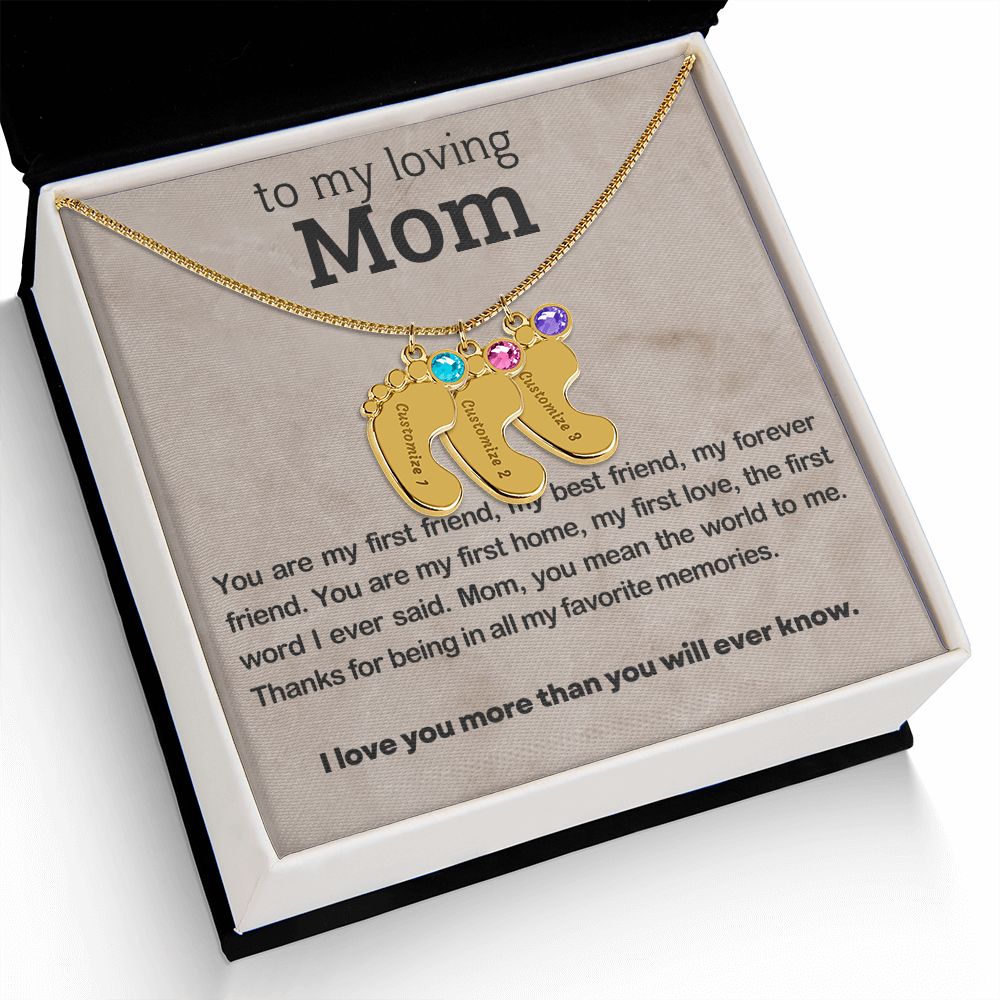 ENGRAVED BABY FEET WITH NAME AND BIRTHSTONE, NECKLACE GIFT FOR MOM WITH KIDS NAME, WITH MESSAGE CARD, BIRTHDAY/MOTHER'S DAY GIFT FOR MOM, FROM SON/DAUGHTER