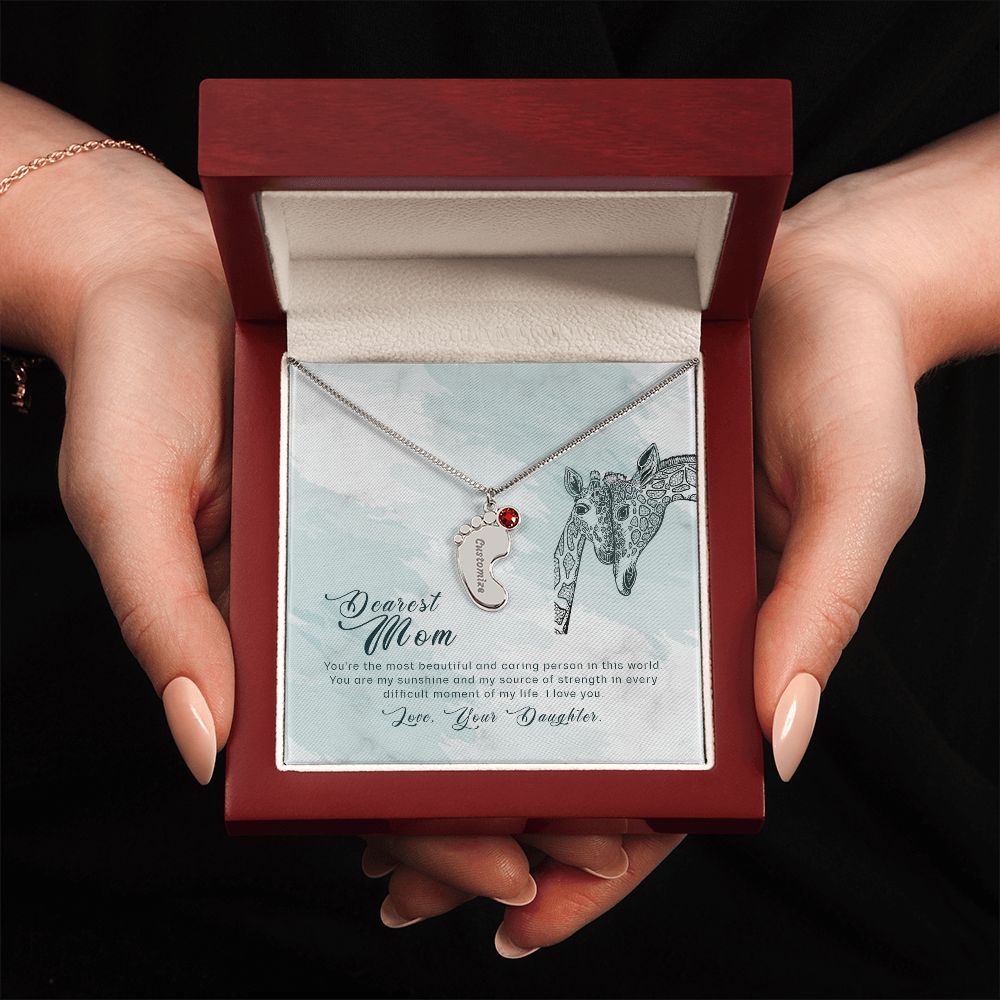 ENGRAVED BABY FEET WITH NAME AND BIRTHSTONE, NECKLACE GIFT FOR MOM WITH KIDS NAME, WITH MESSAGE CARD, BIRTHDAY/MOTHER'S DAY GIFT FOR MOM, FROM DAUGHTER