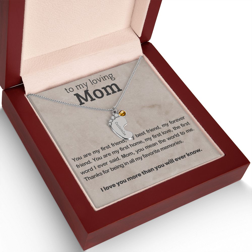 ENGRAVED BABY FEET WITH NAME AND BIRTHSTONE, NECKLACE GIFT FOR MOM WITH KIDS NAME, WITH MESSAGE CARD, BIRTHDAY/MOTHER'S DAY GIFT FOR MOM, FROM SON/DAUGHTER