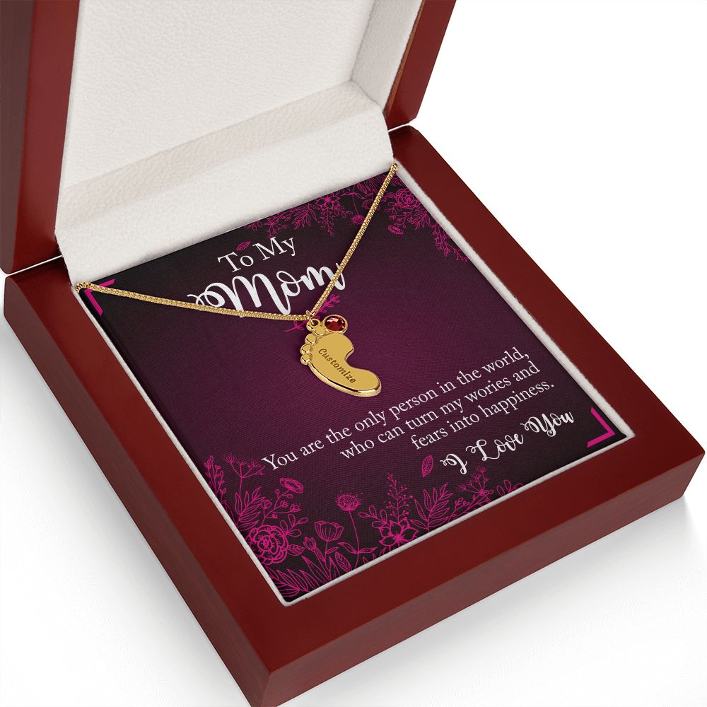 ENGRAVED BABY FEET WITH NAME AND BIRTHSTONE, NECKLACE GIFT FOR MOM WITH KIDS NAME, WITH MESSAGE CARD, BIRTHDAY/MOTHER'S DAY GIFT FOR MOM, FROM SON/DAUGHTER