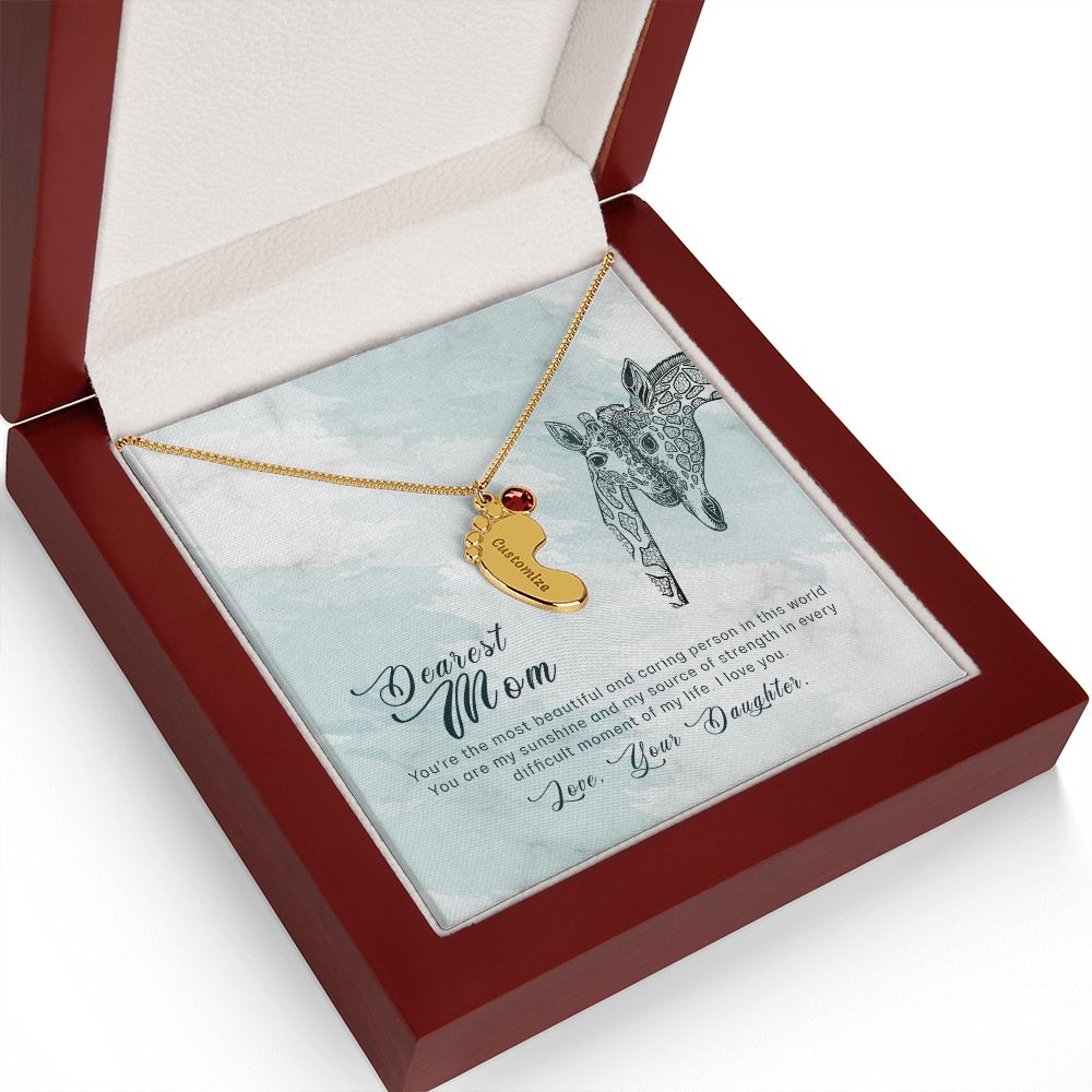 ENGRAVED BABY FEET WITH NAME AND BIRTHSTONE, NECKLACE GIFT FOR MOM WITH KIDS NAME, WITH MESSAGE CARD, BIRTHDAY/MOTHER'S DAY GIFT FOR MOM, FROM DAUGHTER
