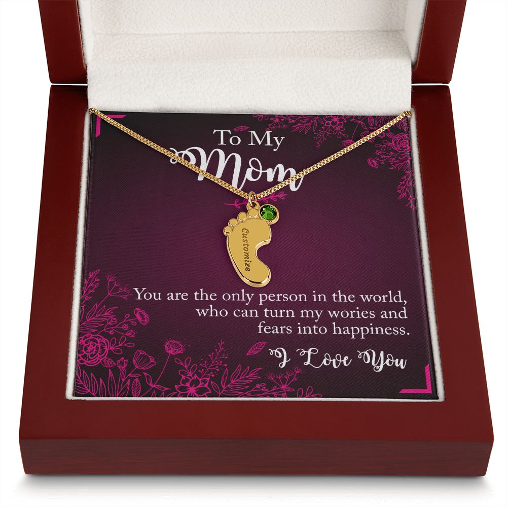 ENGRAVED BABY FEET WITH NAME AND BIRTHSTONE, NECKLACE GIFT FOR MOM WITH KIDS NAME, WITH MESSAGE CARD, BIRTHDAY/MOTHER'S DAY GIFT FOR MOM, FROM SON/DAUGHTER