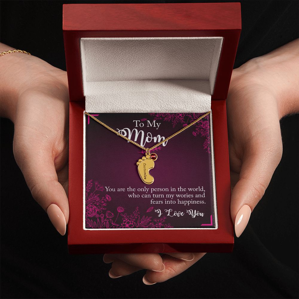 ENGRAVED BABY FEET WITH NAME AND BIRTHSTONE, NECKLACE GIFT FOR MOM WITH KIDS NAME, WITH MESSAGE CARD, BIRTHDAY/MOTHER'S DAY GIFT FOR MOM, FROM SON/DAUGHTER