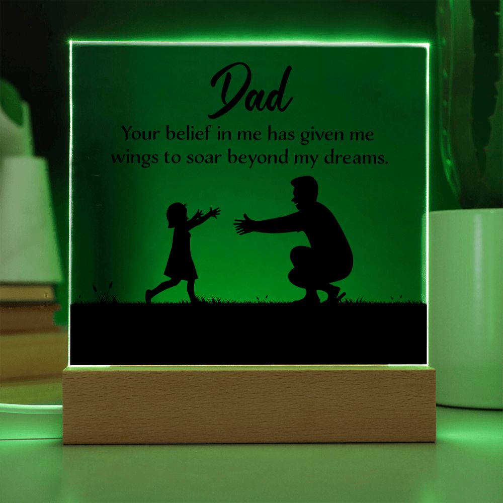 ACRYLIC PLAQUE WITH WOODEN LED BASE, FATHERS DAY GIFT, GIFT FOR DAD, UNIQUE GIFT FOR DAD, DESK DECOR, DAD GIFT FROM DAUGHTER/SON
