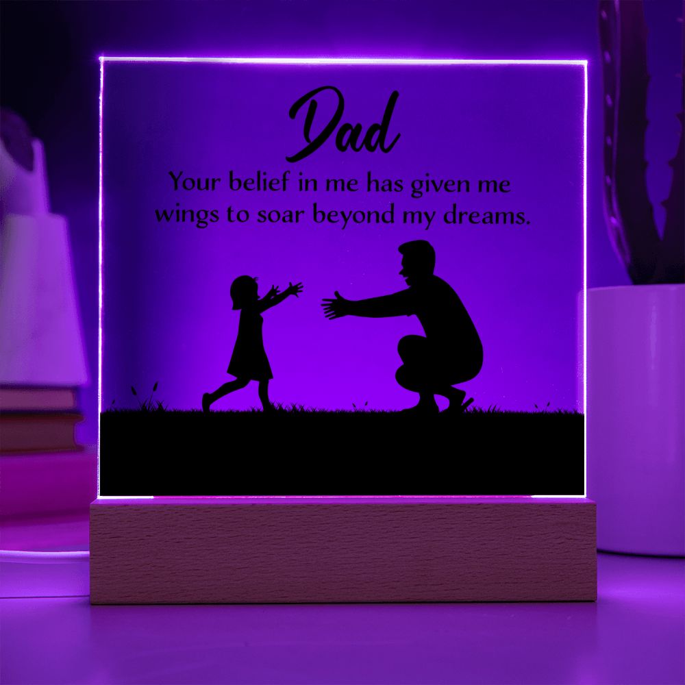ACRYLIC PLAQUE WITH WOODEN LED BASE, FATHERS DAY GIFT, GIFT FOR DAD, UNIQUE GIFT FOR DAD, DESK DECOR, DAD GIFT FROM DAUGHTER/SON