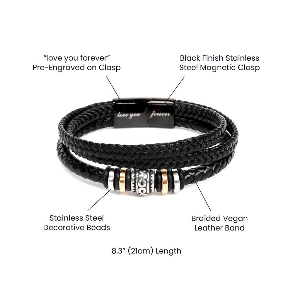 I LOVE YOU, LOVE YOU FOREVER MEN'S BRACELET FOR HUSBAND, BIRTHDAY/ANNIVERSARY GIFT FOR HIM, BRACELET WITH ENGRAVED MESSAGE AND MESSAGE CARD FOR YOUR HUSBAND