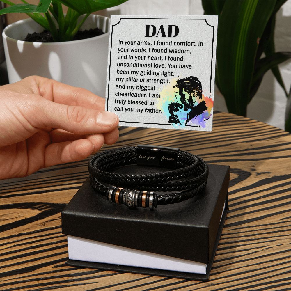 LOVE YOU FOREVER MEN'S BRACELET FOR DAD, FATHER'S DAY/ BIRTHDAY GIFT FOR HIM, BRACELET WITH ENGRAVED MESSAGE AND MESSAGE CARD FOR YOUR FATHER