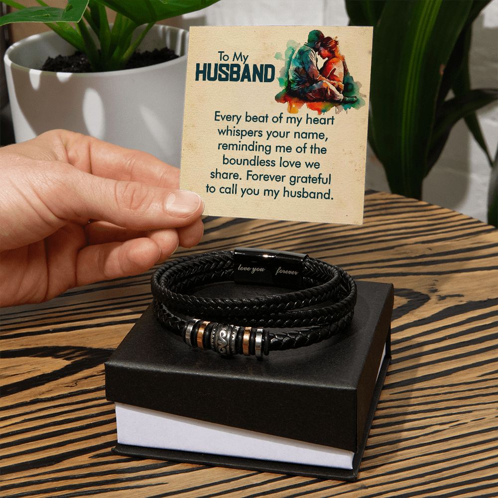 LOVE YOU FOREVER MEN'S BRACELET FOR HUSBAND, ANNIVERSARY/ BIRTHDAY GIFT FOR HIM, BRACELET WITH ENGRAVED MESSAGE AND MESSAGE CARD FOR YOUR HUSBAND