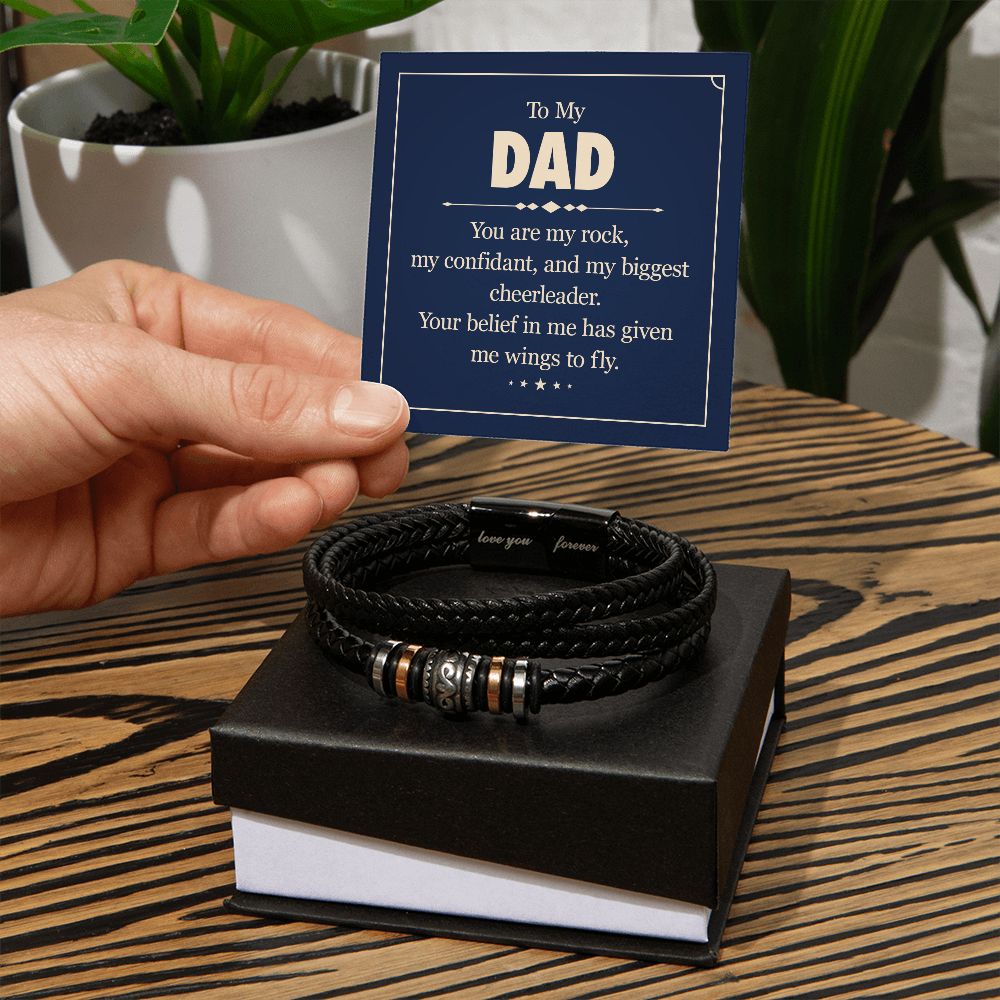 YOU ARE MY ROCK, MY CONFIDANT AND BIGGEST CHEERLEADER, LOVE YOU FOREVER MEN'S BRACELET FOR DAD, FATHER'S DAY/ BIRTHDAY GIFT FOR HIM, BRACELET WITH MESSAGE CARD FOR YOUR FATHER