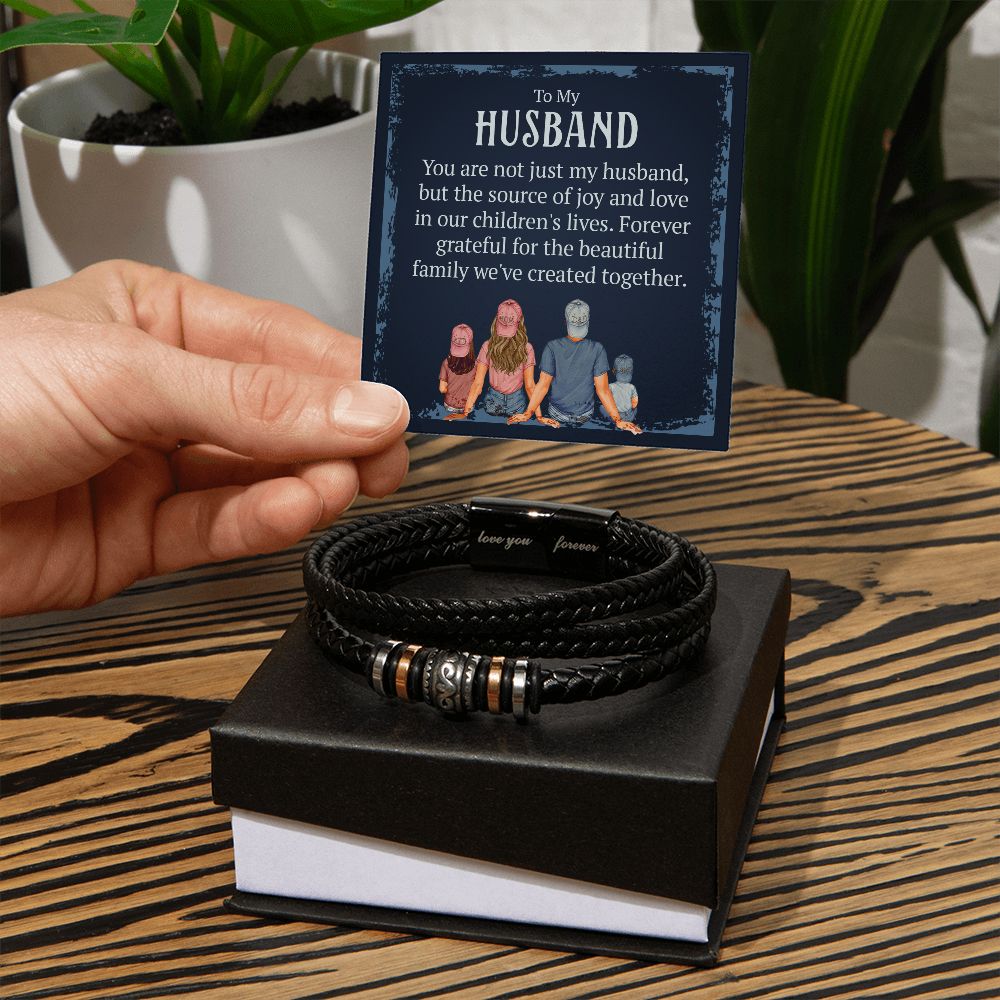 TO MY HUSBAND, LOVE YOU FOREVER MEN'S BRACELET FOR HUSBAND, BIRTHDAY/ANNIVERSARY GIFT FOR HIM, BRACELET WITH ENGRAVED MESSAGE AND MESSAGE CARD FOR YOUR HUSBAND