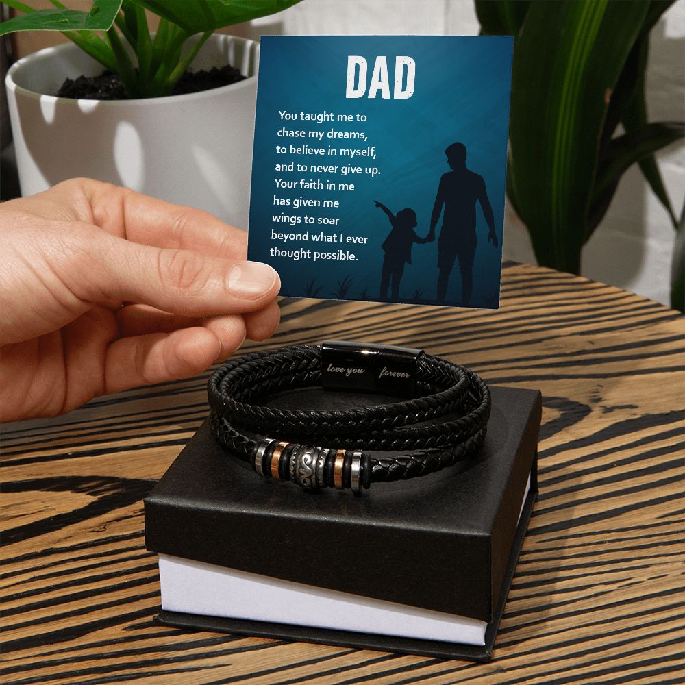 YOU TAUGHT ME TO BELIEVE IN MYSELF, LOVE YOU FOREVER MEN'S BRACELET FOR DAD, FATHER'S DAY/ BIRTHDAY GIFT FOR HIM, BRACELET WITH MESSAGE CARD FOR YOUR FATHER