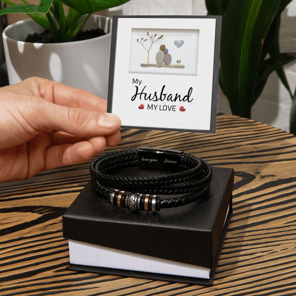 MY HUSBAND MY LOVE, LOVE YOU FOREVER MEN'S BRACELET FOR HUSBAND, BIRTHDAY/ANNIVERSARY GIFT FOR HIM, BRACELET WITH ENGRAVED MESSAGE AND MESSAGE CARD FOR YOUR HUSBAND
