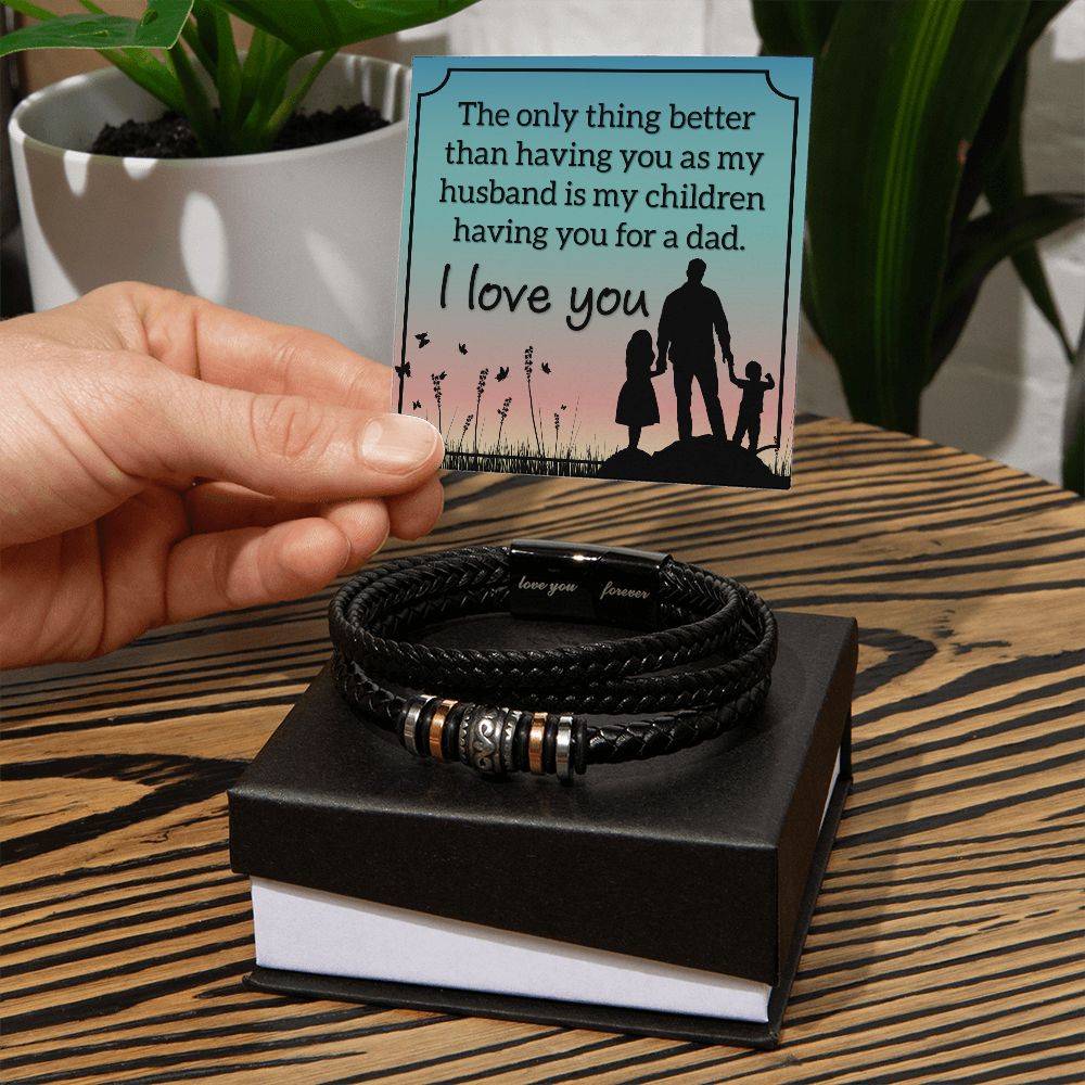 I LOVE YOU, LOVE YOU FOREVER MEN'S BRACELET FOR HUSBAND, BIRTHDAY/ANNIVERSARY GIFT FOR HIM, BRACELET WITH ENGRAVED MESSAGE AND MESSAGE CARD FOR YOUR HUSBAND