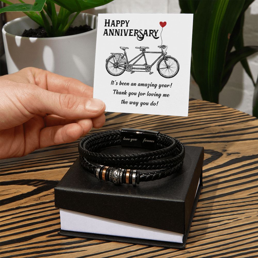 LOVE YOU FOREVER MEN'S BRACELET FOR HUSBAND, ANNIVERSARY GIFT FOR HIM, BRACELET WITH ENGRAVED MESSAGE AND MESSAGE CARD FOR YOUR HUSBAND