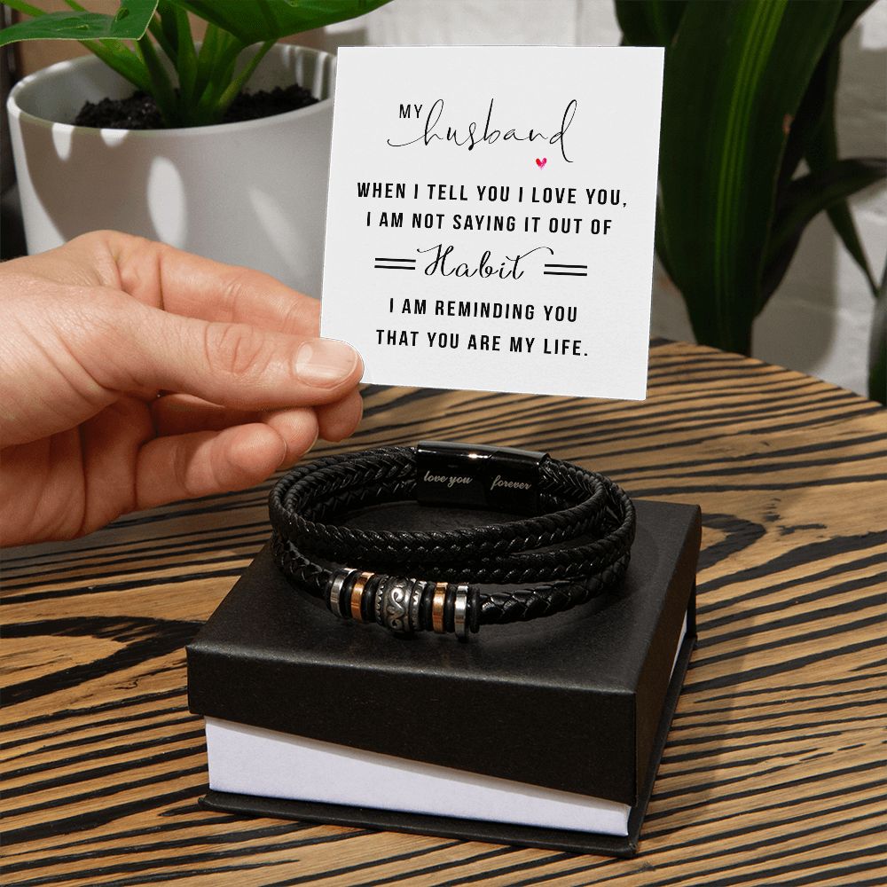 MY HUSBAND, LOVE YOU FOREVER MEN'S BRACELET FOR HUSBAND, BIRTHDAY/ANNIVERSARY GIFT FOR HIM, BRACELET WITH ENGRAVED MESSAGE AND MESSAGE CARD FOR YOUR HUSBAND