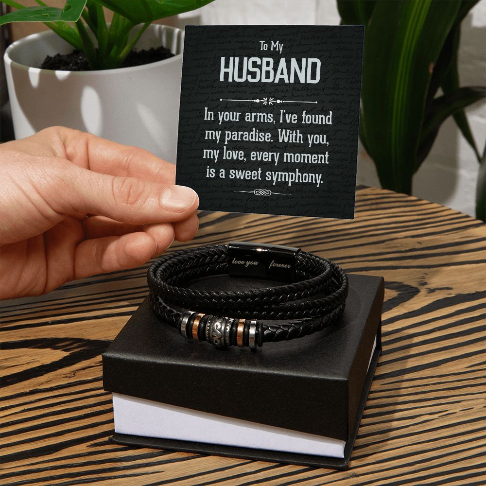 TO MY HUSBAND LOVE YOU FOREVER MEN'S BRACELET FOR HUSBAND, BIRTHDAY/ANNIVERSARY GIFT FOR HIM, BRACELET WITH ENGRAVED MESSAGE AND MESSAGE CARD FOR YOUR HUSBAND