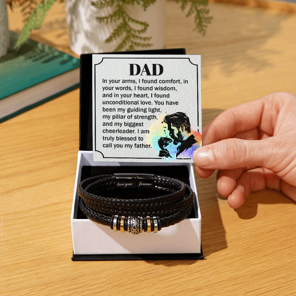 LOVE YOU FOREVER MEN'S BRACELET FOR DAD, FATHER'S DAY/ BIRTHDAY GIFT FOR HIM, BRACELET WITH ENGRAVED MESSAGE AND MESSAGE CARD FOR YOUR FATHER