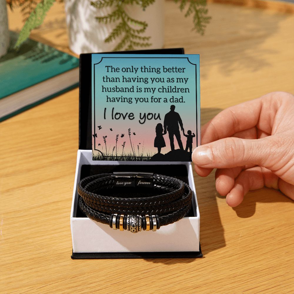 I LOVE YOU, LOVE YOU FOREVER MEN'S BRACELET FOR HUSBAND, BIRTHDAY/ANNIVERSARY GIFT FOR HIM, BRACELET WITH ENGRAVED MESSAGE AND MESSAGE CARD FOR YOUR HUSBAND