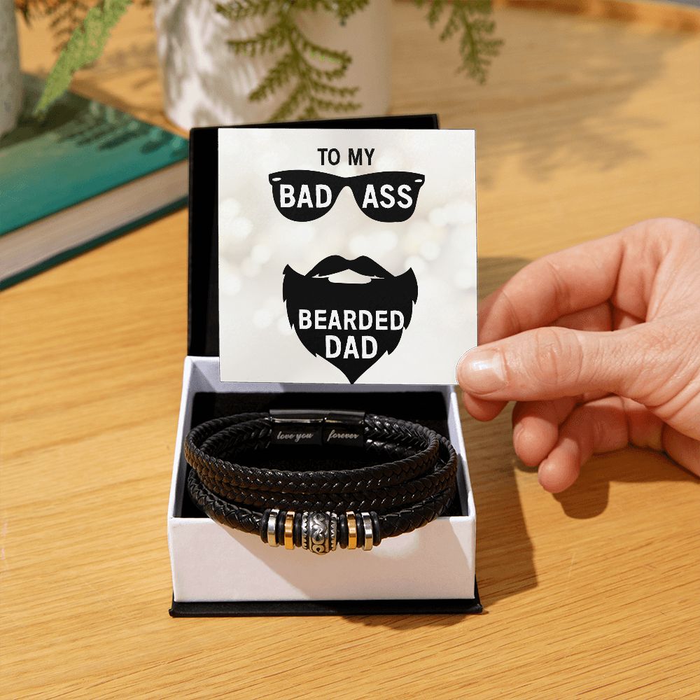 TO MY BADASS BEARDED DAD, LOVE YOU FOREVER MEN'S BRACELET FOR DADDY, FATHER'S DAY/ BIRTHDAY GIFT FOR HIM, BRACELET WITH MESSAGE CARD FOR YOUR FATHER, FROM DAUGHTER/SON