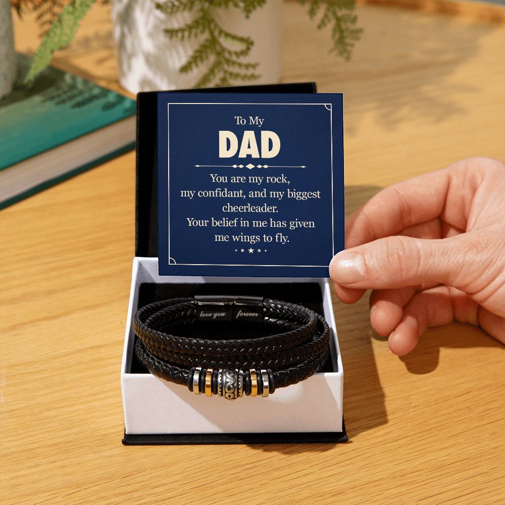 YOU ARE MY ROCK, MY CONFIDANT AND BIGGEST CHEERLEADER, LOVE YOU FOREVER MEN'S BRACELET FOR DAD, FATHER'S DAY/ BIRTHDAY GIFT FOR HIM, BRACELET WITH MESSAGE CARD FOR YOUR FATHER