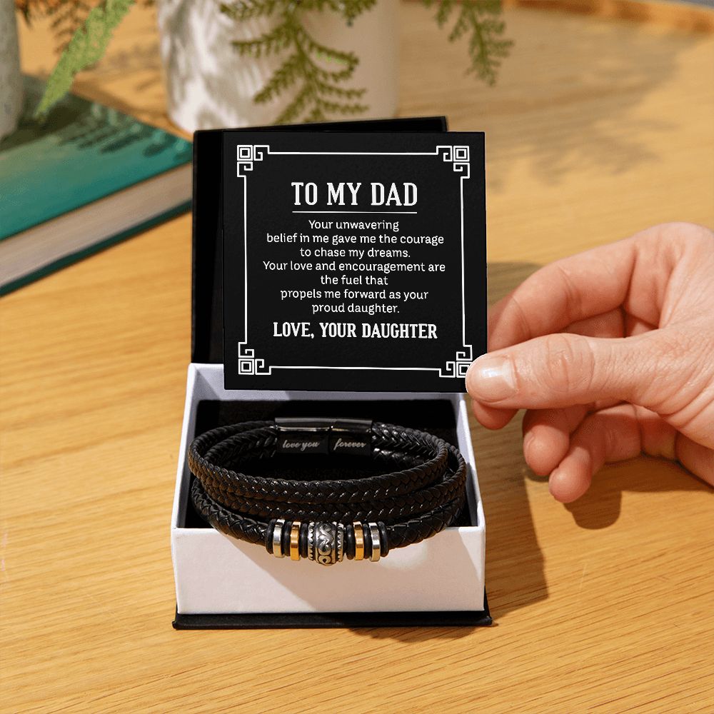 YOUR LOVE PROPELS ME FORWARD AS YOUR PROUD DAUGHTER, LOVE YOU FOREVER MEN'S BRACELET FOR DAD, FATHER'S DAY/ BIRTHDAY GIFT FOR HIM, BRACELET WITH MESSAGE CARD FOR YOUR FATHER