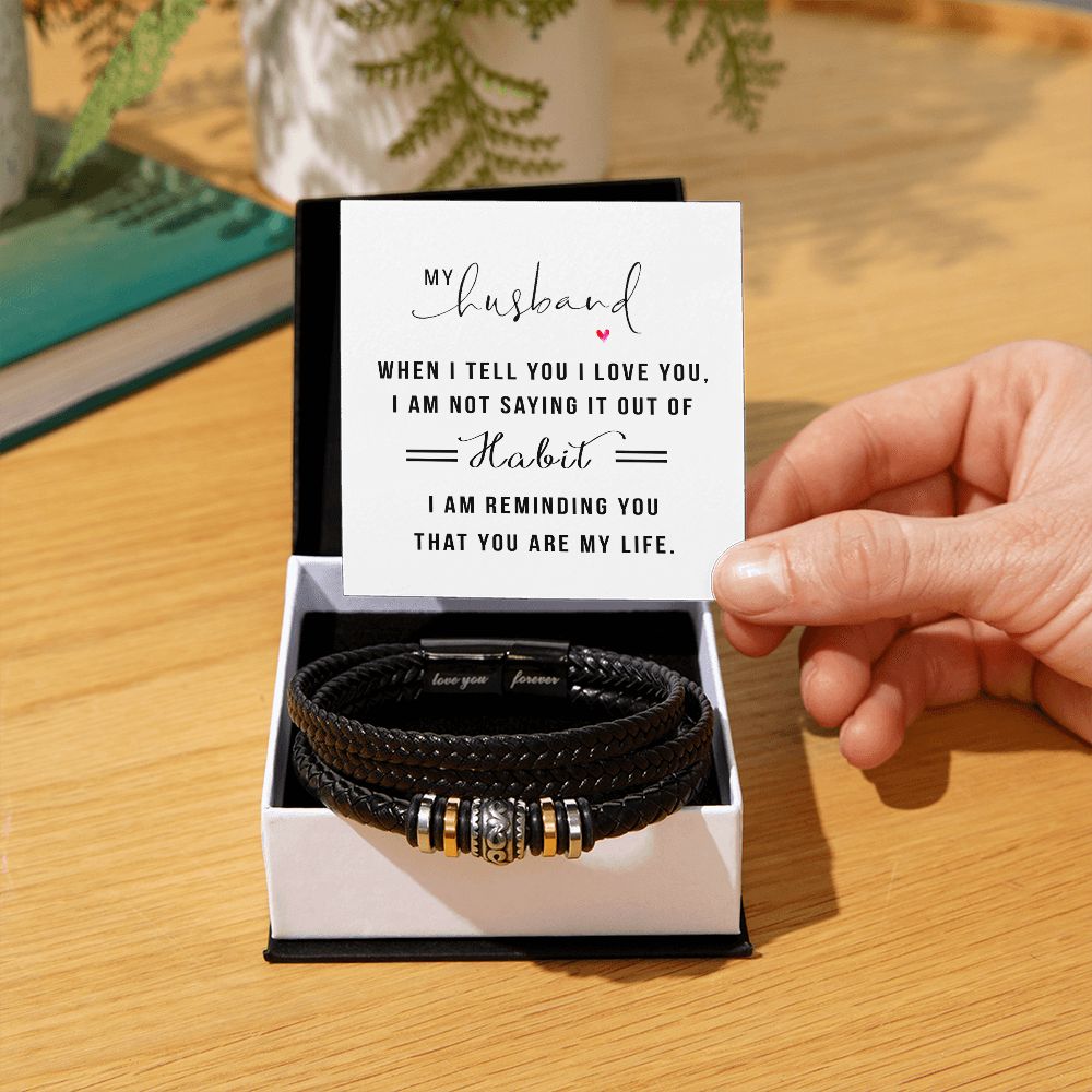 MY HUSBAND, LOVE YOU FOREVER MEN'S BRACELET FOR HUSBAND, BIRTHDAY/ANNIVERSARY GIFT FOR HIM, BRACELET WITH ENGRAVED MESSAGE AND MESSAGE CARD FOR YOUR HUSBAND