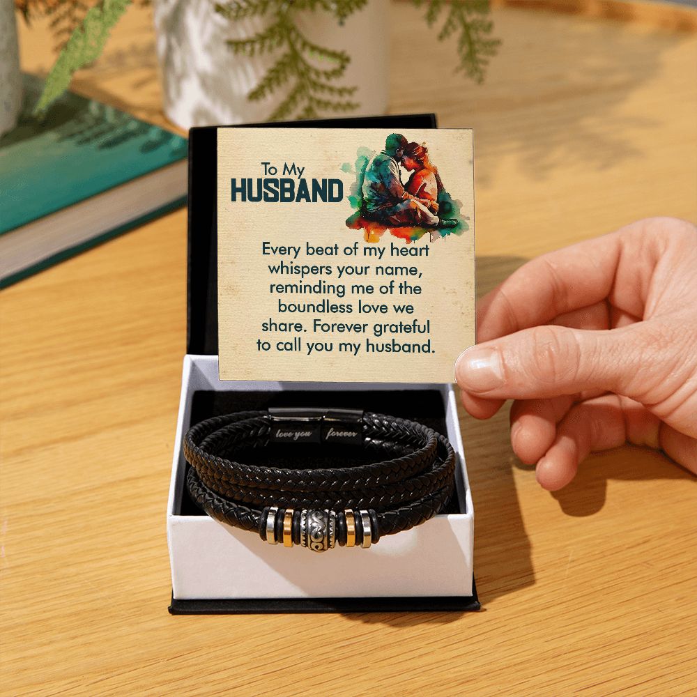LOVE YOU FOREVER MEN'S BRACELET FOR HUSBAND, ANNIVERSARY/ BIRTHDAY GIFT FOR HIM, BRACELET WITH ENGRAVED MESSAGE AND MESSAGE CARD FOR YOUR HUSBAND