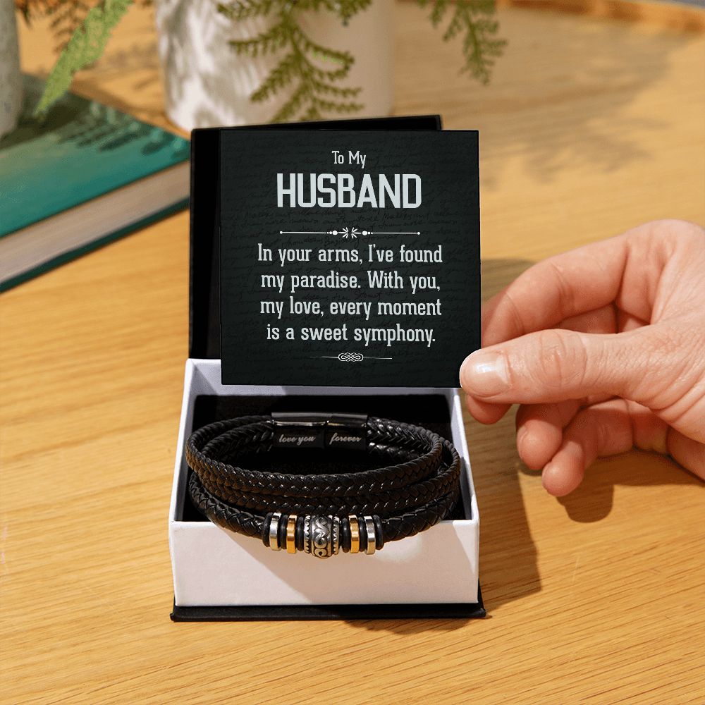 TO MY HUSBAND LOVE YOU FOREVER MEN'S BRACELET FOR HUSBAND, BIRTHDAY/ANNIVERSARY GIFT FOR HIM, BRACELET WITH ENGRAVED MESSAGE AND MESSAGE CARD FOR YOUR HUSBAND