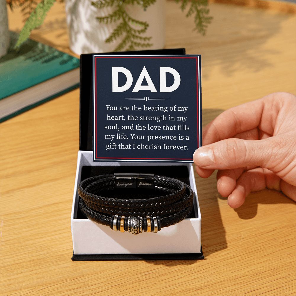 YOU ARE THE BEATING OF MY HEART, LOVE YOU FOREVER MEN'S BRACELET FOR DAD, FATHER'S DAY/ BIRTHDAY GIFT FOR HIM, BRACELET WITH MESSAGE CARD FOR YOUR FATHER