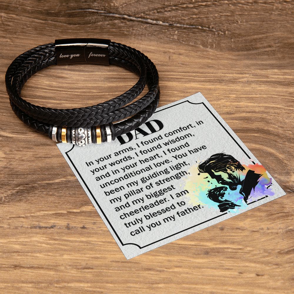 LOVE YOU FOREVER MEN'S BRACELET FOR DAD, FATHER'S DAY/ BIRTHDAY GIFT FOR HIM, BRACELET WITH ENGRAVED MESSAGE AND MESSAGE CARD FOR YOUR FATHER