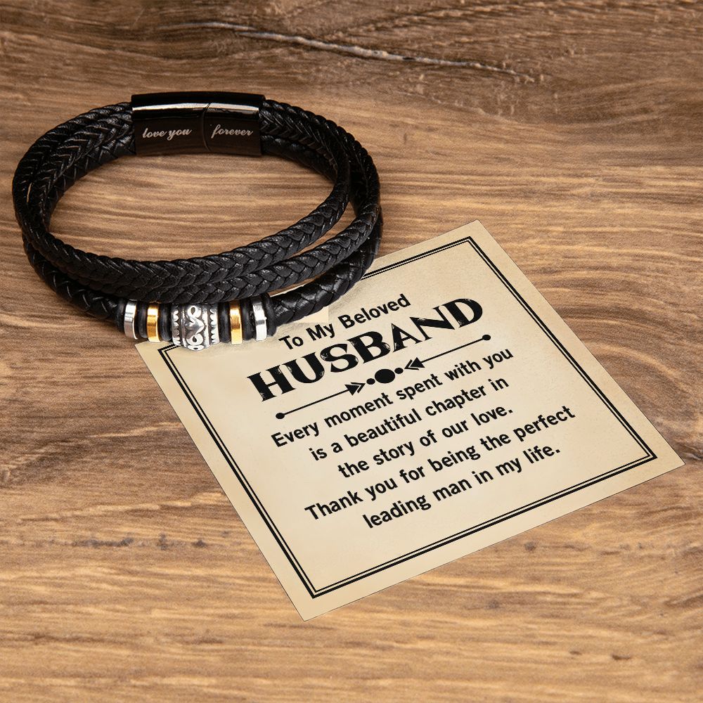 TO MY BELOVED HUSBAND, LOVE YOU FOREVER MEN'S BRACELET FOR HUSBAND, BIRTHDAY/ANNIVERSARY GIFT FOR HIM, BRACELET WITH ENGRAVED MESSAGE AND MESSAGE CARD FOR YOUR HUSBAND