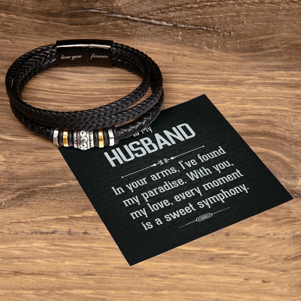 TO MY HUSBAND LOVE YOU FOREVER MEN'S BRACELET FOR HUSBAND, BIRTHDAY/ANNIVERSARY GIFT FOR HIM, BRACELET WITH ENGRAVED MESSAGE AND MESSAGE CARD FOR YOUR HUSBAND
