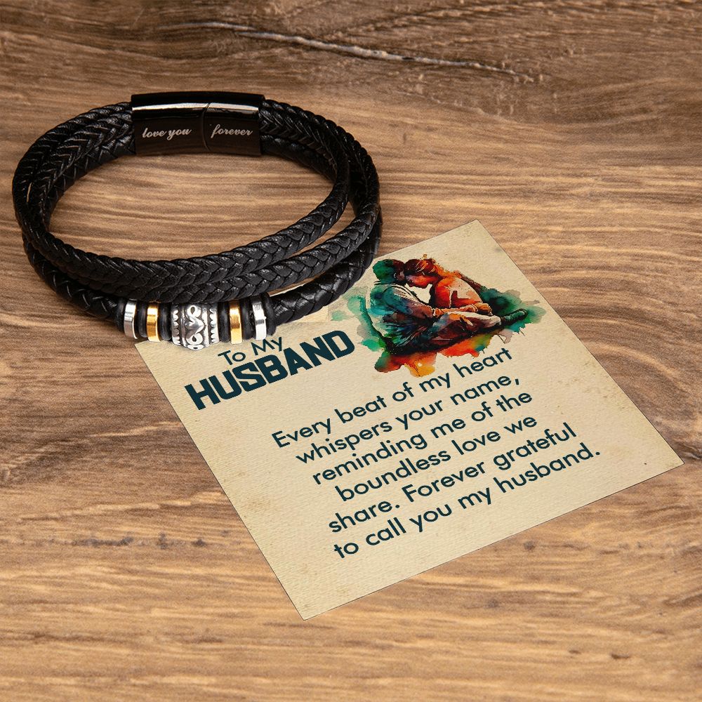 LOVE YOU FOREVER MEN'S BRACELET FOR HUSBAND, ANNIVERSARY/ BIRTHDAY GIFT FOR HIM, BRACELET WITH ENGRAVED MESSAGE AND MESSAGE CARD FOR YOUR HUSBAND