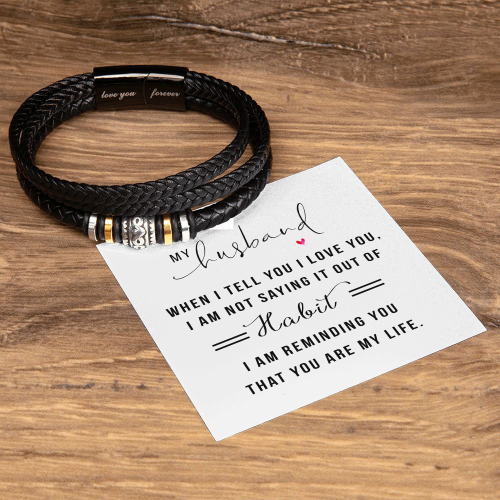 MY HUSBAND, LOVE YOU FOREVER MEN'S BRACELET FOR HUSBAND, BIRTHDAY/ANNIVERSARY GIFT FOR HIM, BRACELET WITH ENGRAVED MESSAGE AND MESSAGE CARD FOR YOUR HUSBAND