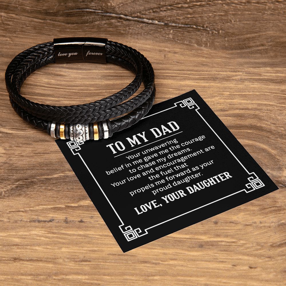 YOUR LOVE PROPELS ME FORWARD AS YOUR PROUD DAUGHTER, LOVE YOU FOREVER MEN'S BRACELET FOR DAD, FATHER'S DAY/ BIRTHDAY GIFT FOR HIM, BRACELET WITH MESSAGE CARD FOR YOUR FATHER