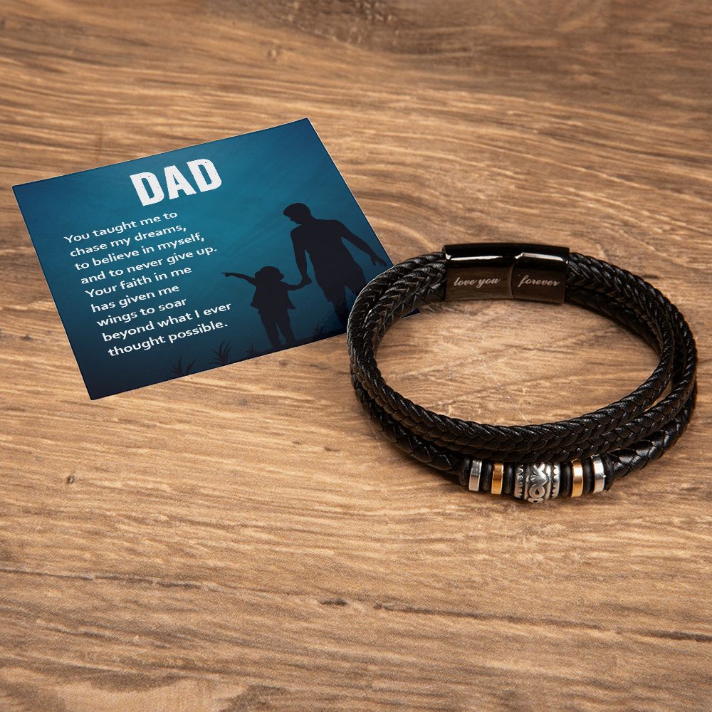 YOU TAUGHT ME TO BELIEVE IN MYSELF, LOVE YOU FOREVER MEN'S BRACELET FOR DAD, FATHER'S DAY/ BIRTHDAY GIFT FOR HIM, BRACELET WITH MESSAGE CARD FOR YOUR FATHER